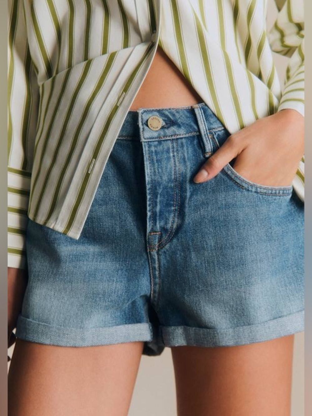 Sezane Niels Denim Cuffed Shorts